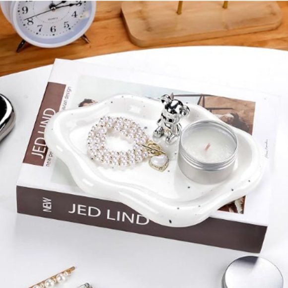 Ceramic Gold Jewelry Dish - Bathroom Accessory Trinket Tray - Gold Decor Tray - Picture 5 of 7